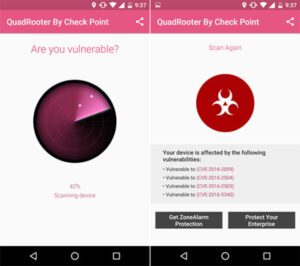 Giao diện công cụ quét tìm và phát hiện lỗ hổng bảo mật QuadRooter do Check Point phát hành.