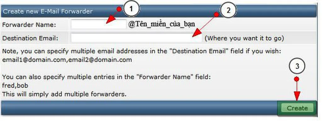 Điền thông tin Email Nguồn, Đích và Hoàn tất