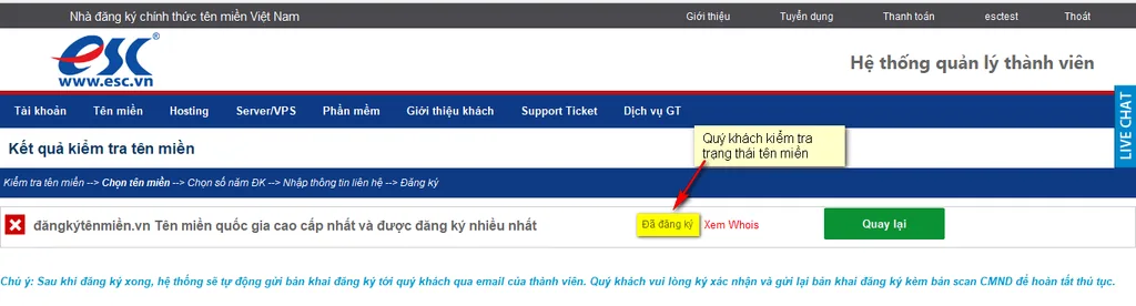 Trạng thái tên miền đã đăng ký