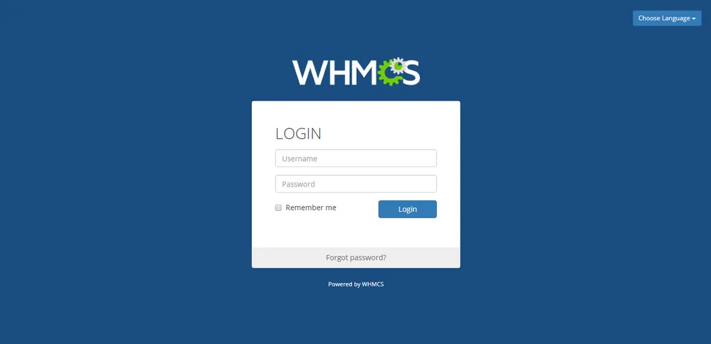 Giao diện đăng nhập Admin Panel WHMCS