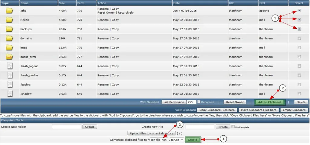 Thao tác nén tập tin trên File Manager