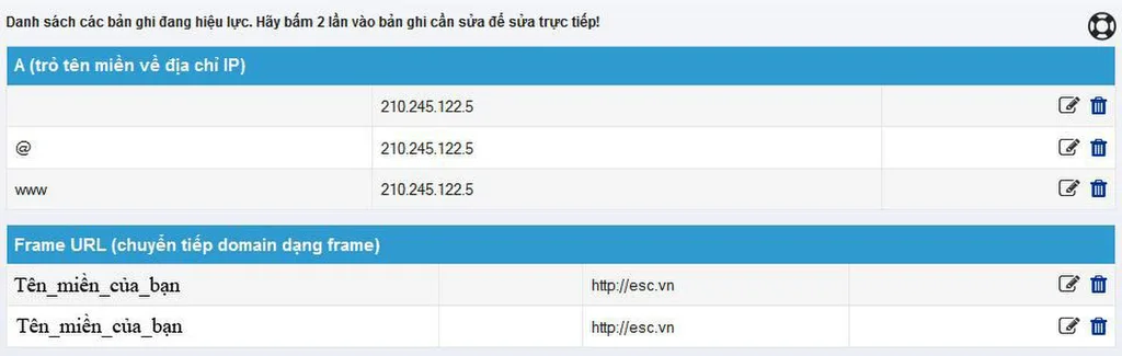 Kết quả hoàn thành cấu hình bản ghi FRAME