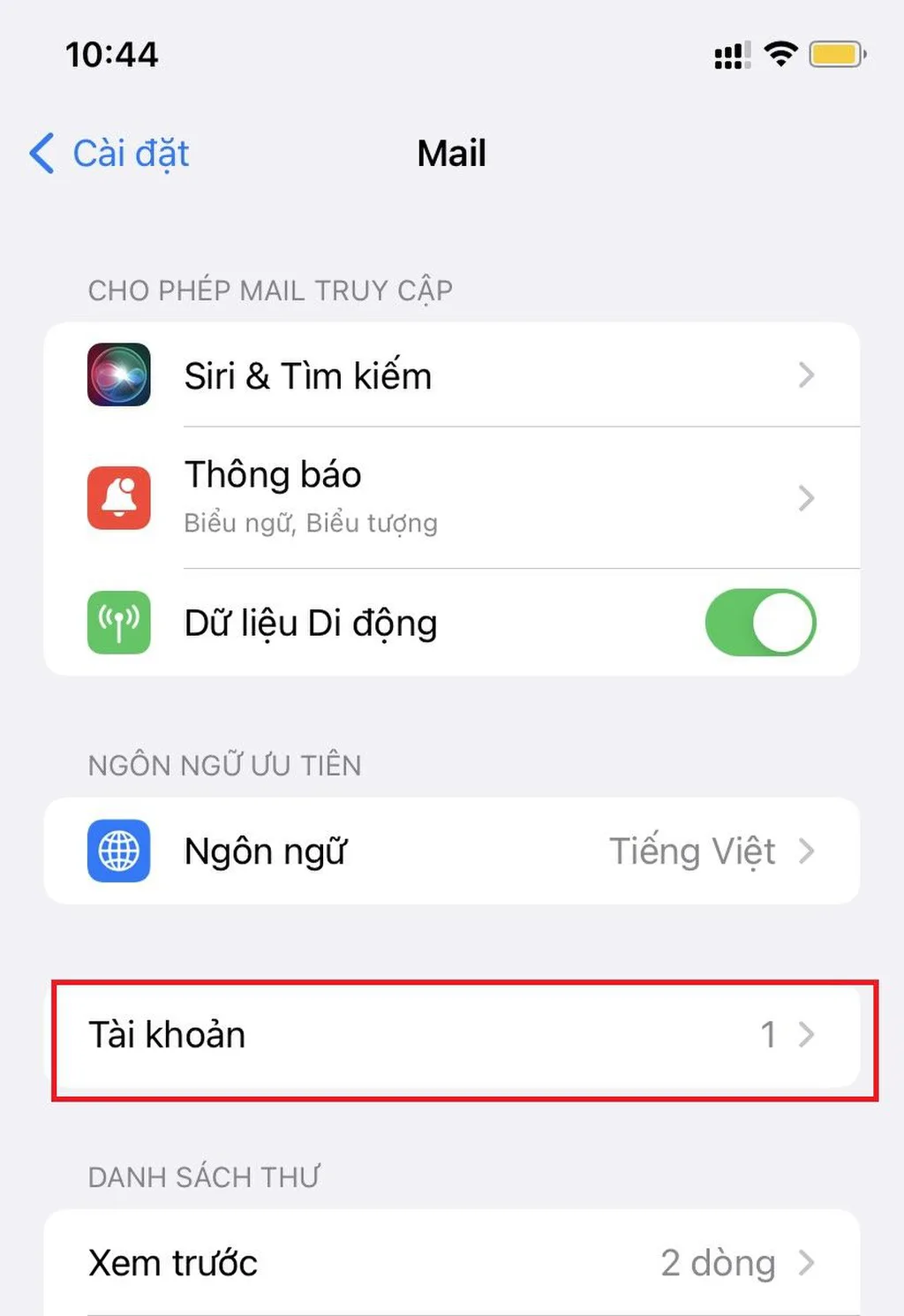 Bước 3 - Chọn Tài khoản