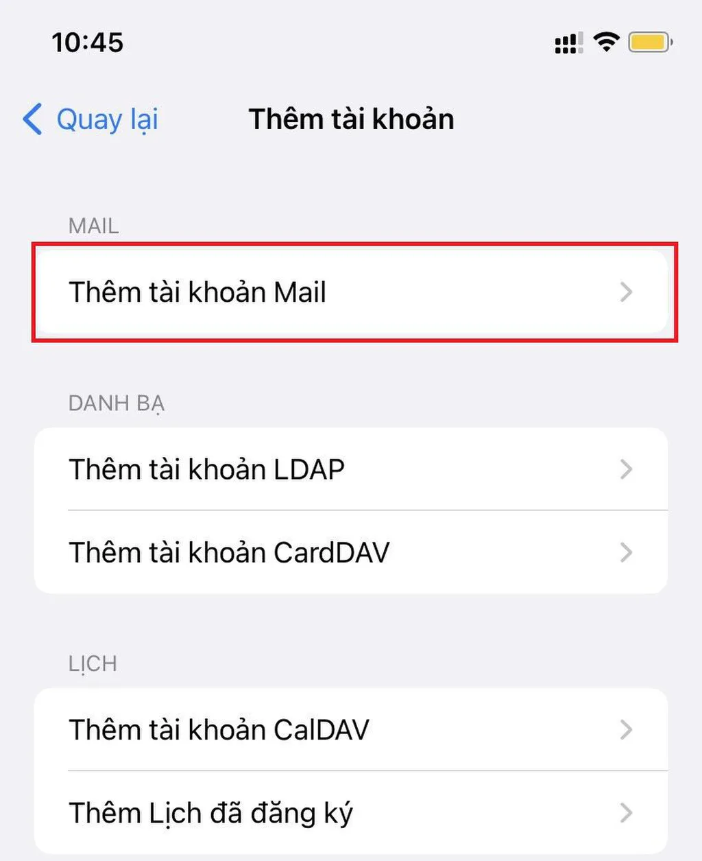 Bước 6 - Thêm tài khoản Mail