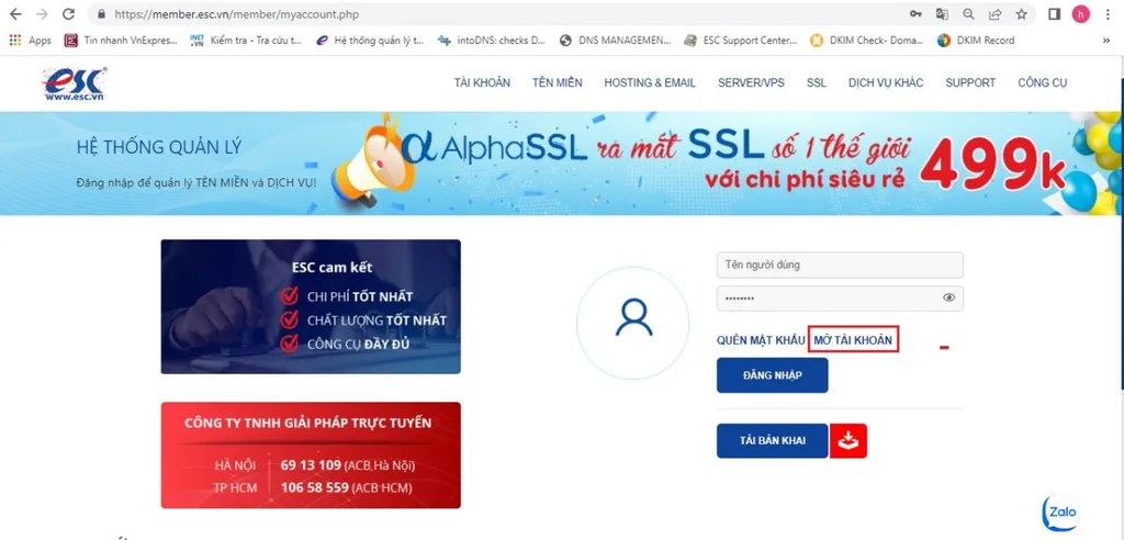 Mở tài khoản thành viên ESC