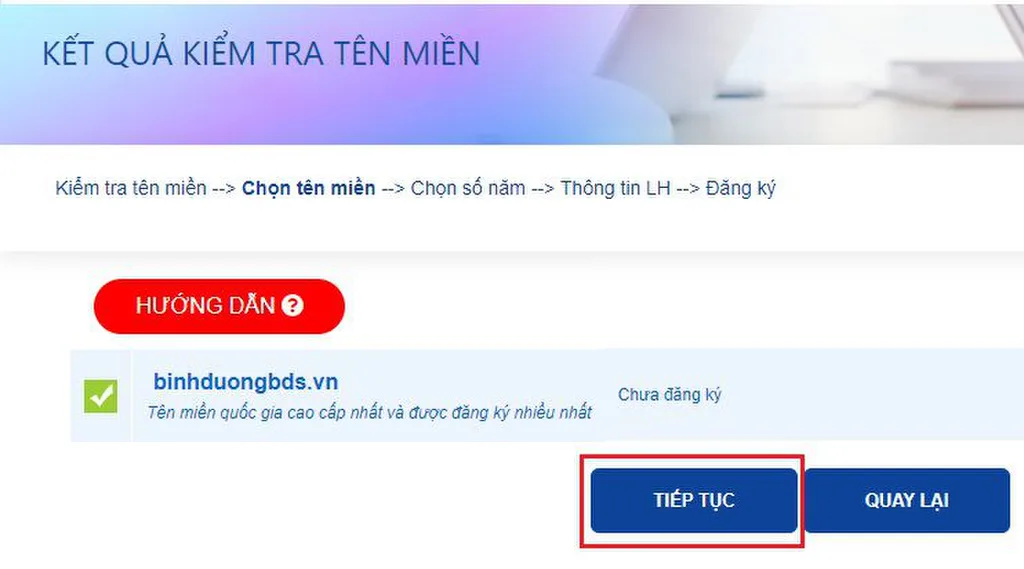Xác nhận danh sách tên miền đã chọn