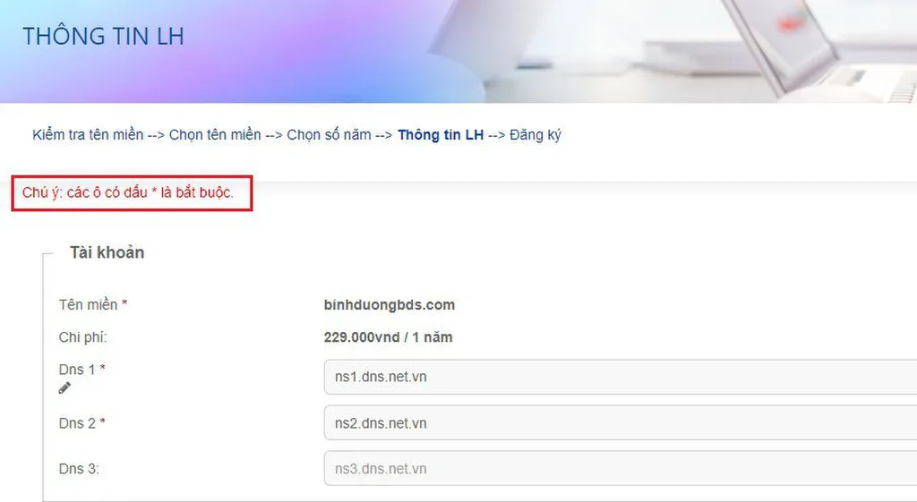 Nhập thông tin chủ thể đăng ký tên miền