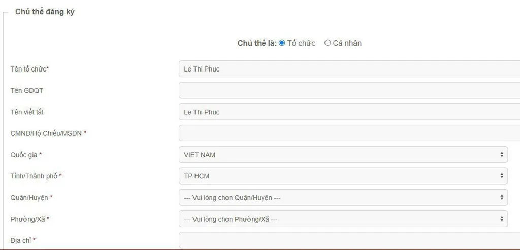 Khai báo thông tin người quản lý tên miền