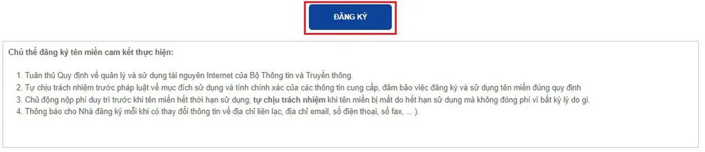 Bấm Đăng ký hoàn tất đăng ký tên miền