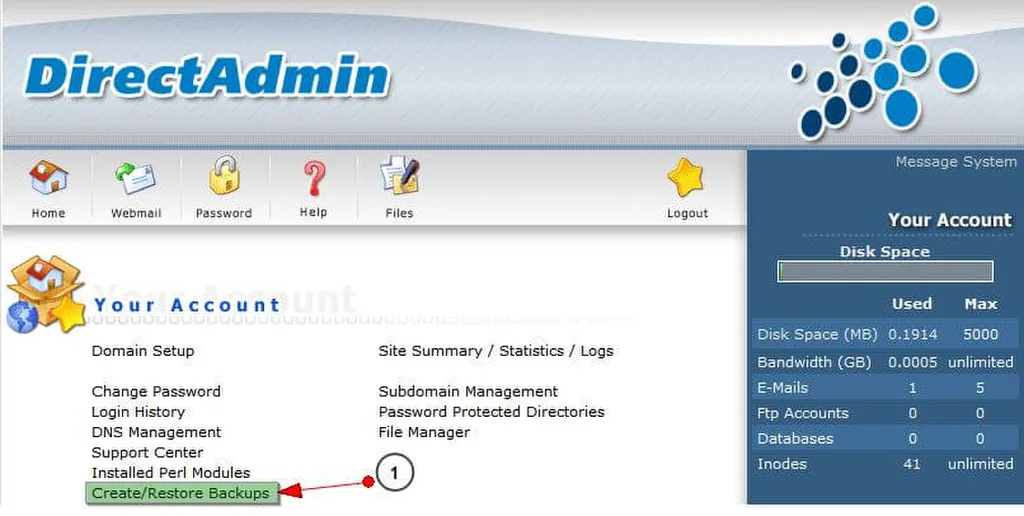 Chọn tính năng Create/Restore Backups
