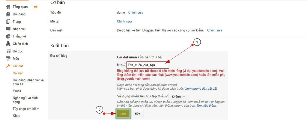 Nhập tên miền tùy chỉnh có www trên Blogger