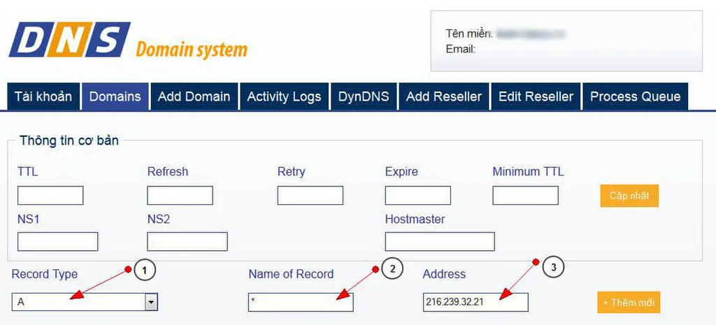 Tạo bản ghi A điều hướng IP cho Blogger