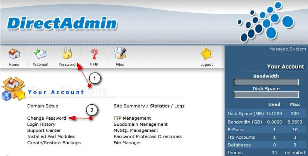 Vị trí mục Change Password