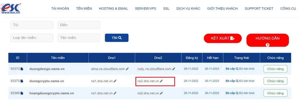 Chọn hệ thống DNS tên miền