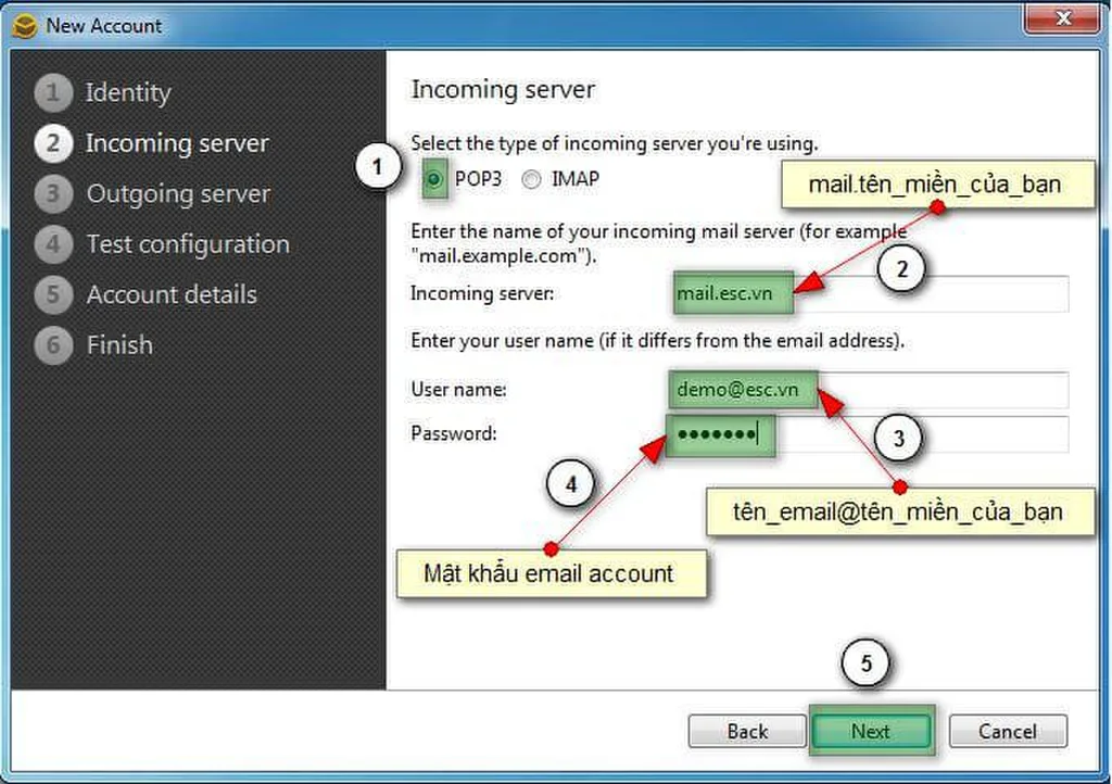 Cấu hình Incoming server POP3