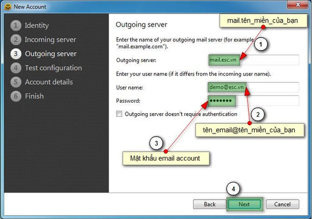 Cấu hình Outgoing server SMTP