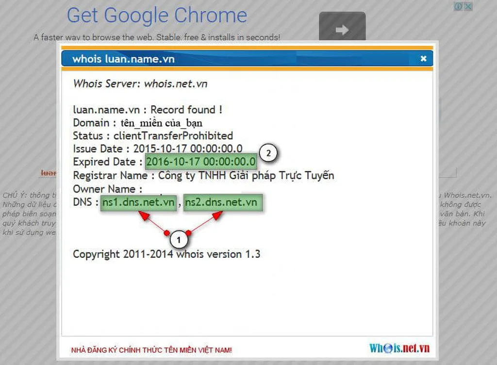 Chi tiết Name Server và ngày hết hạn tên miền