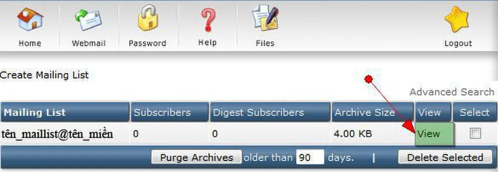 Click View để quản lý danh sách email