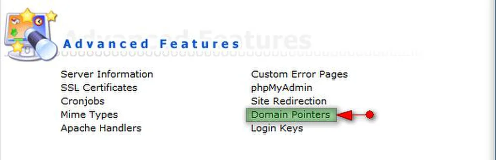 Chọn tính năng Domain Pointers