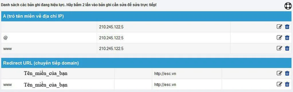 Kết quả hoàn thành cấu hình bản ghi Redirect URL