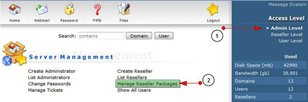 Mục Manage Reseller Packages trên DirectAdmin